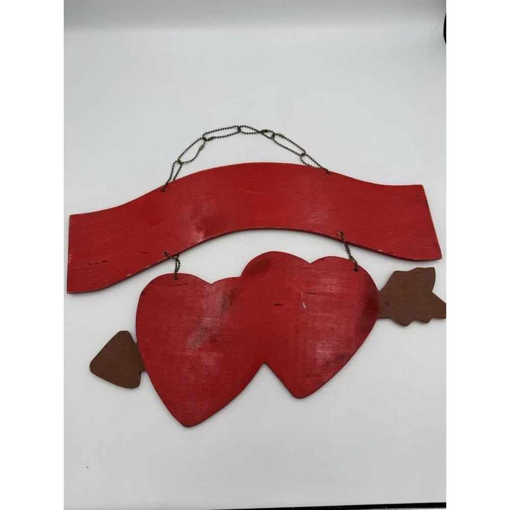 VTG Heart Shaped Wood Folk Handmade Country welcome sign Arrow Painted Art Hand